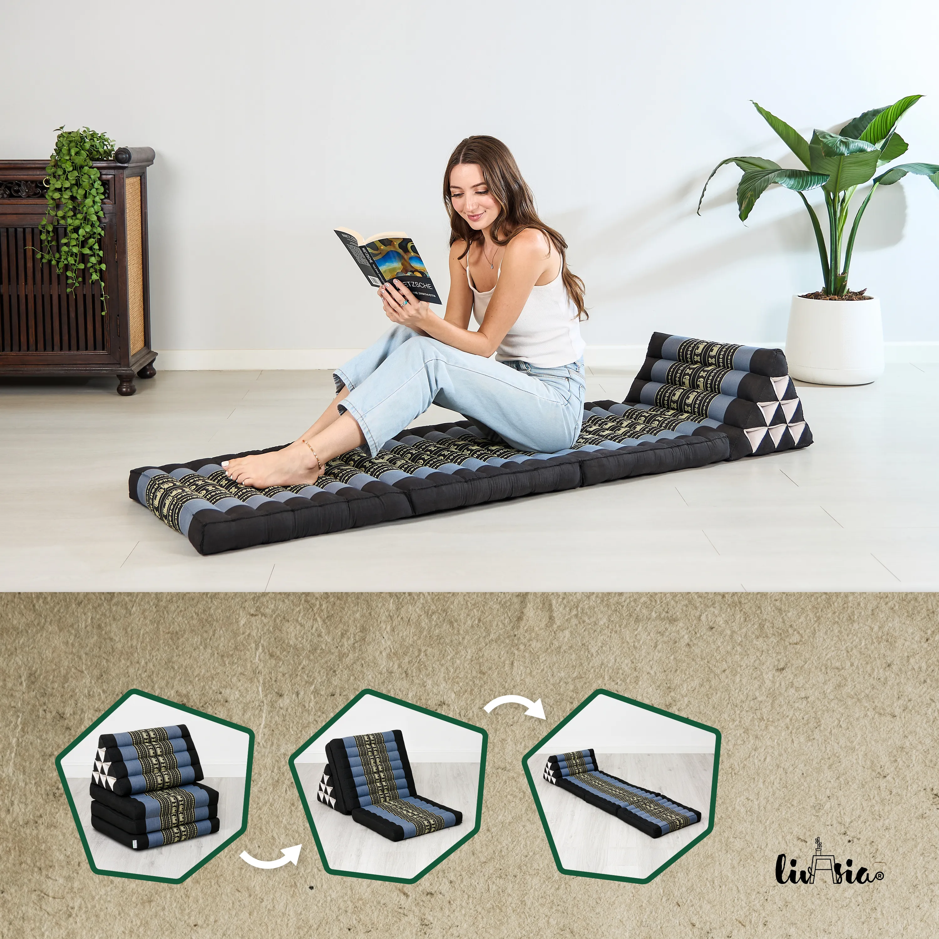 Cuscino thai in kapok con 3 elementi pieghevoli, Classic