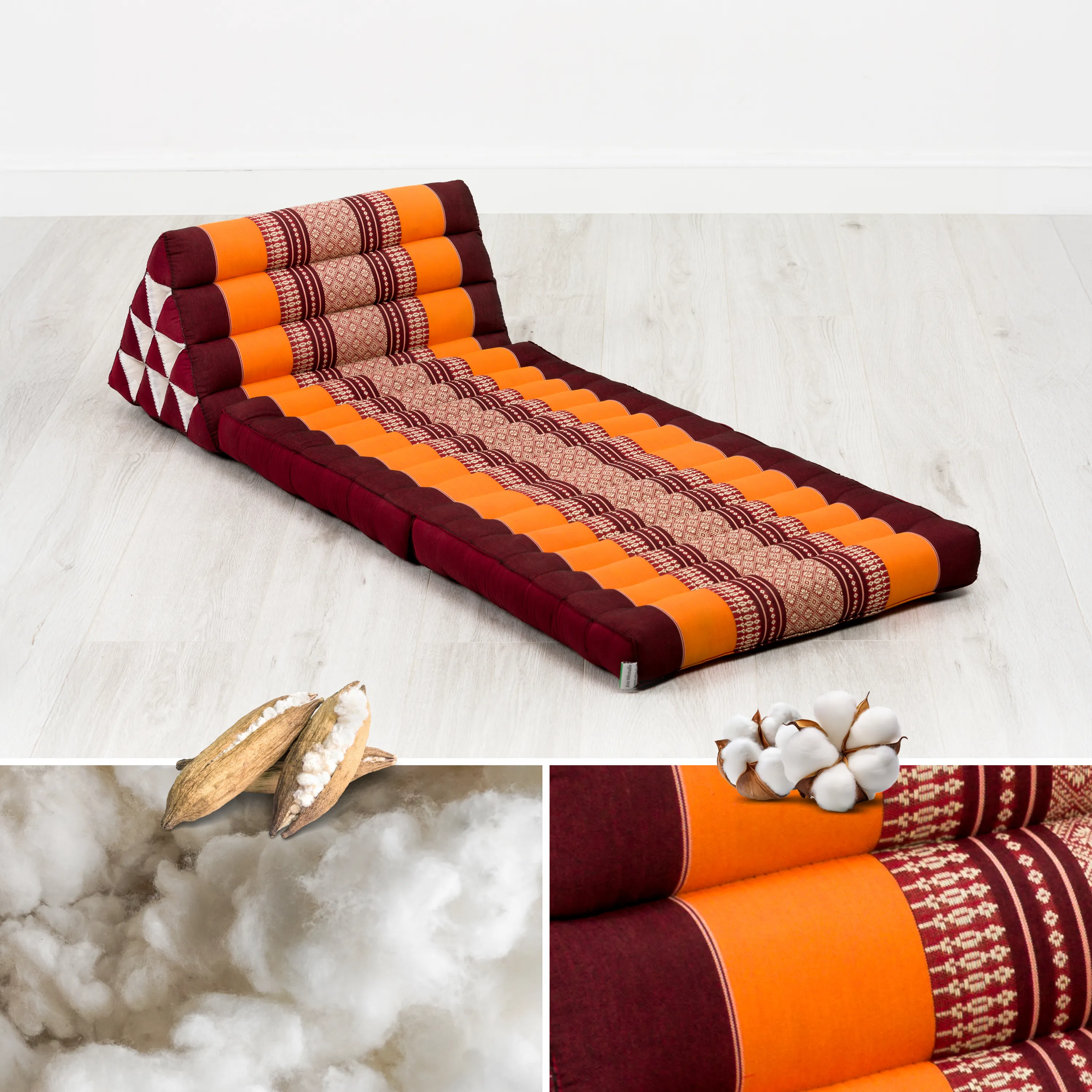 Cuscino thai in kapok con 2 elementi pieghevoli