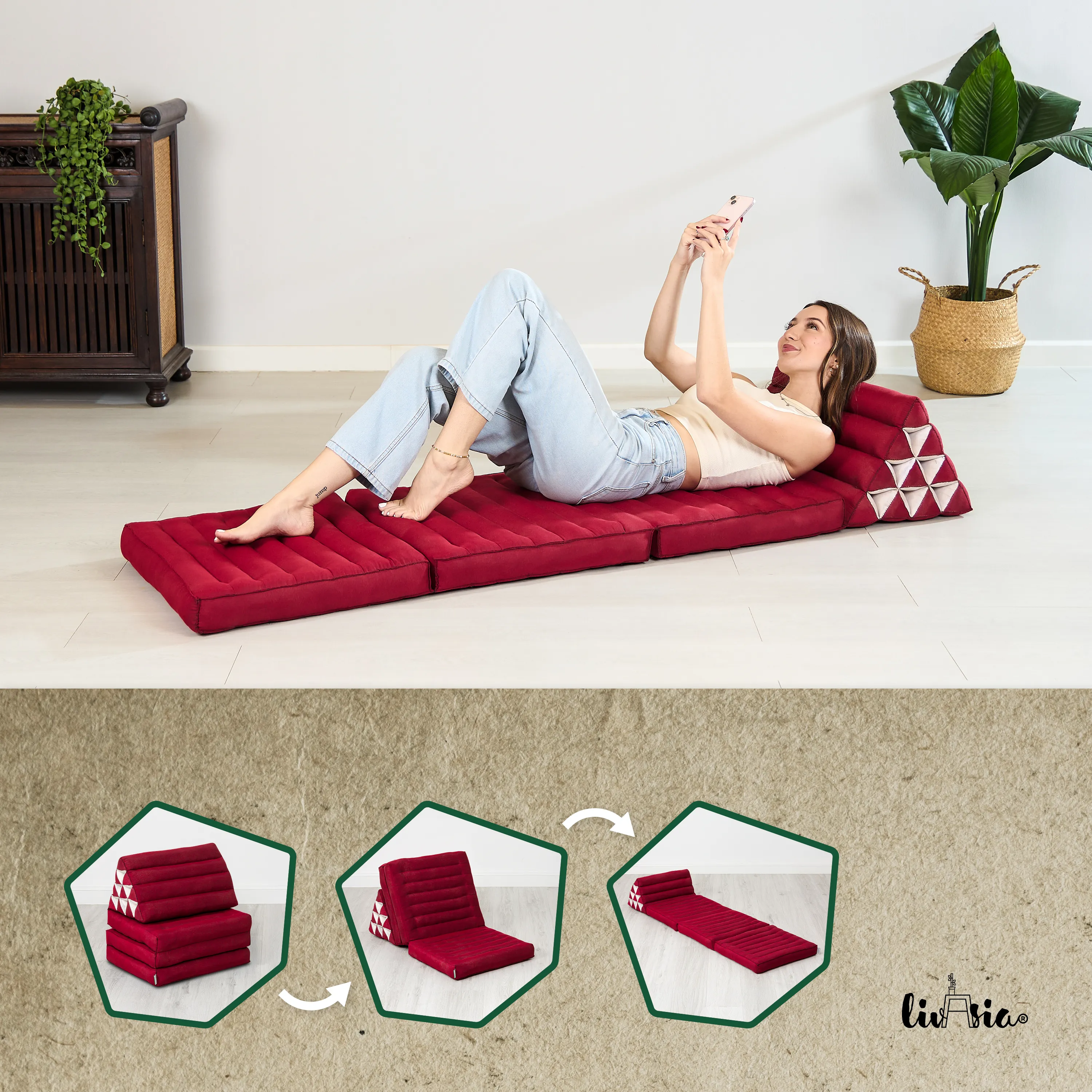 Cuscino thai in kapok con 3 elementi pieghevoli, Basic