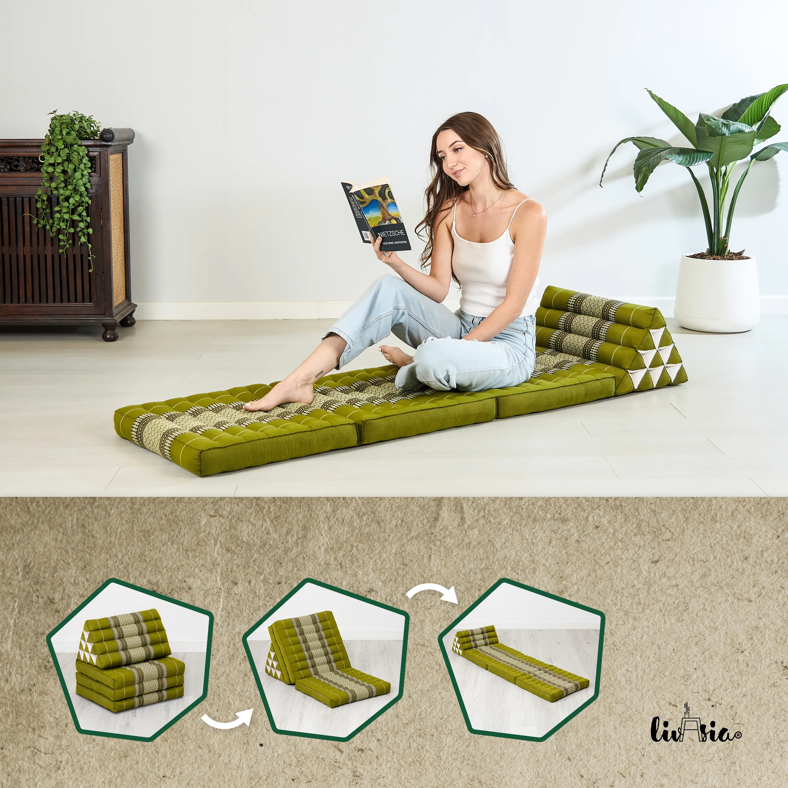 Cuscino thai in kapok con 3 elementi pieghevoli, Classic