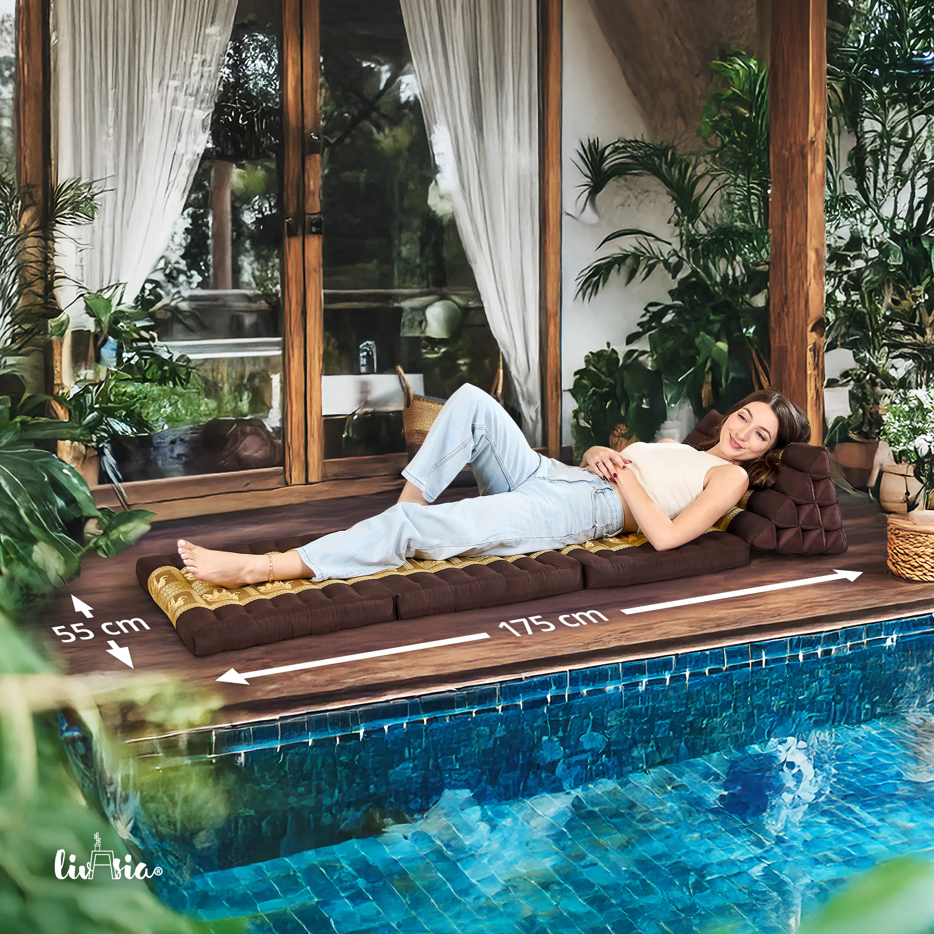 Cuscino thai in kapok con 3 elementi pieghevoli, Deluxe