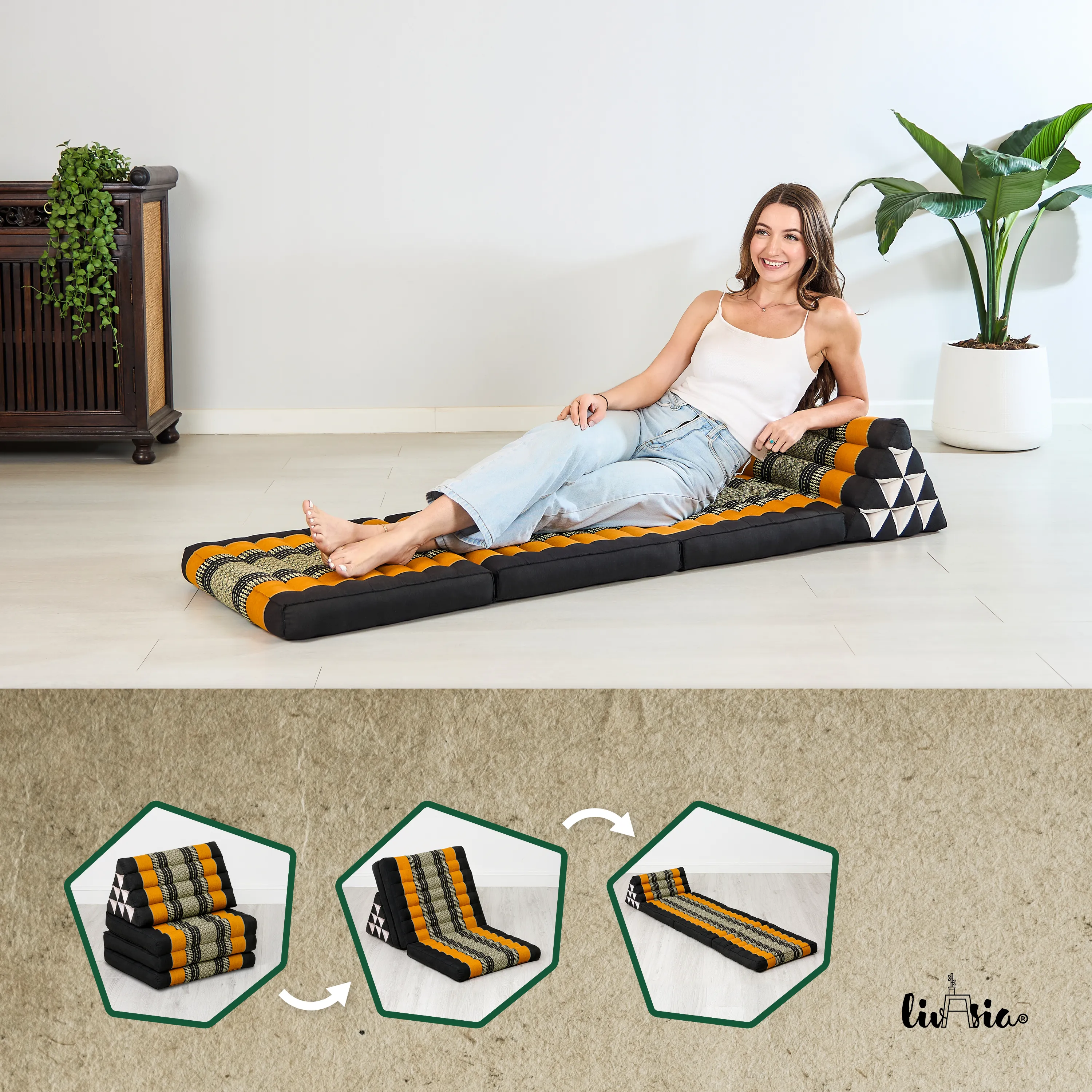 Cuscino thai in kapok con 3 elementi pieghevoli, Classic