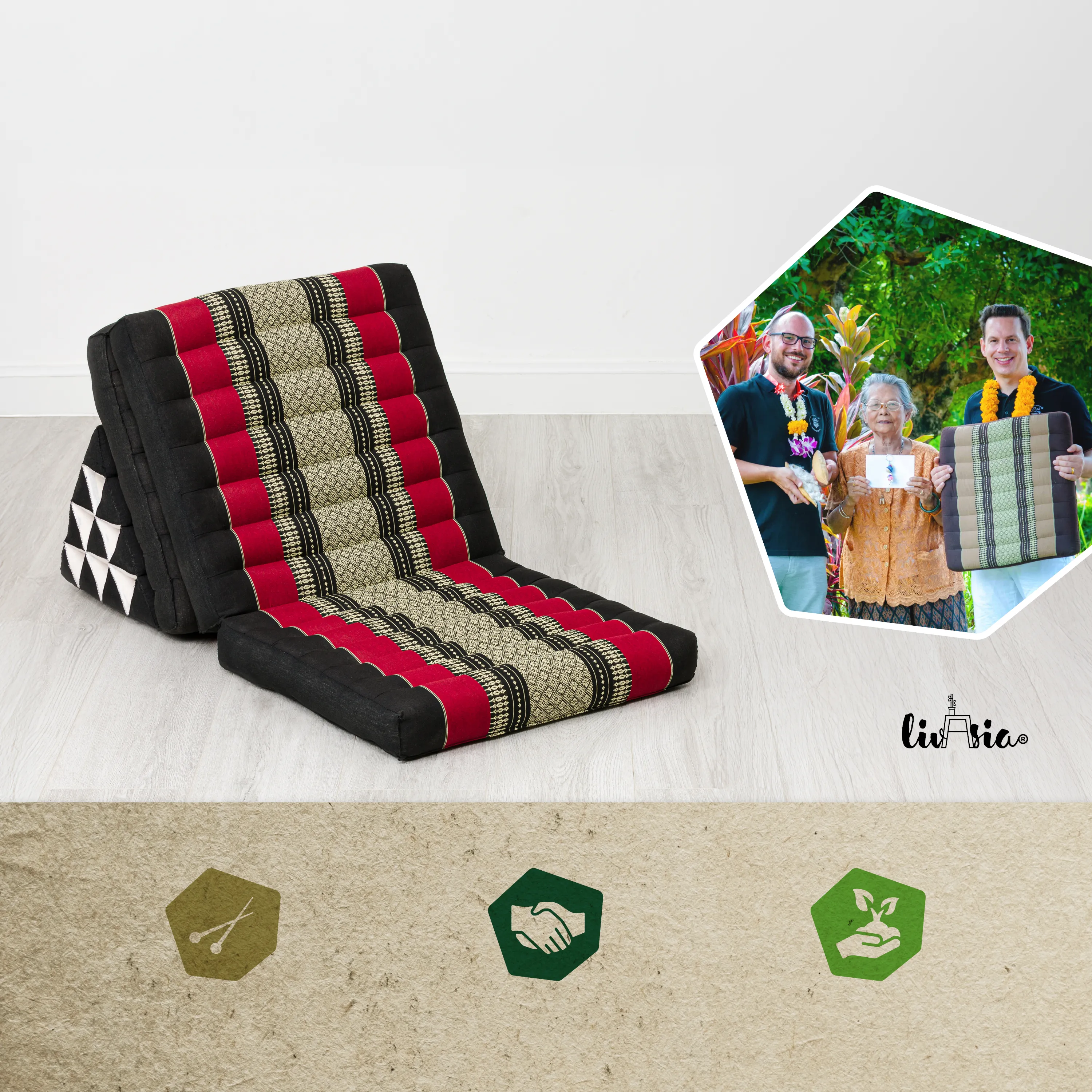 Cuscino thai in kapok con 3 elementi pieghevoli, Classic