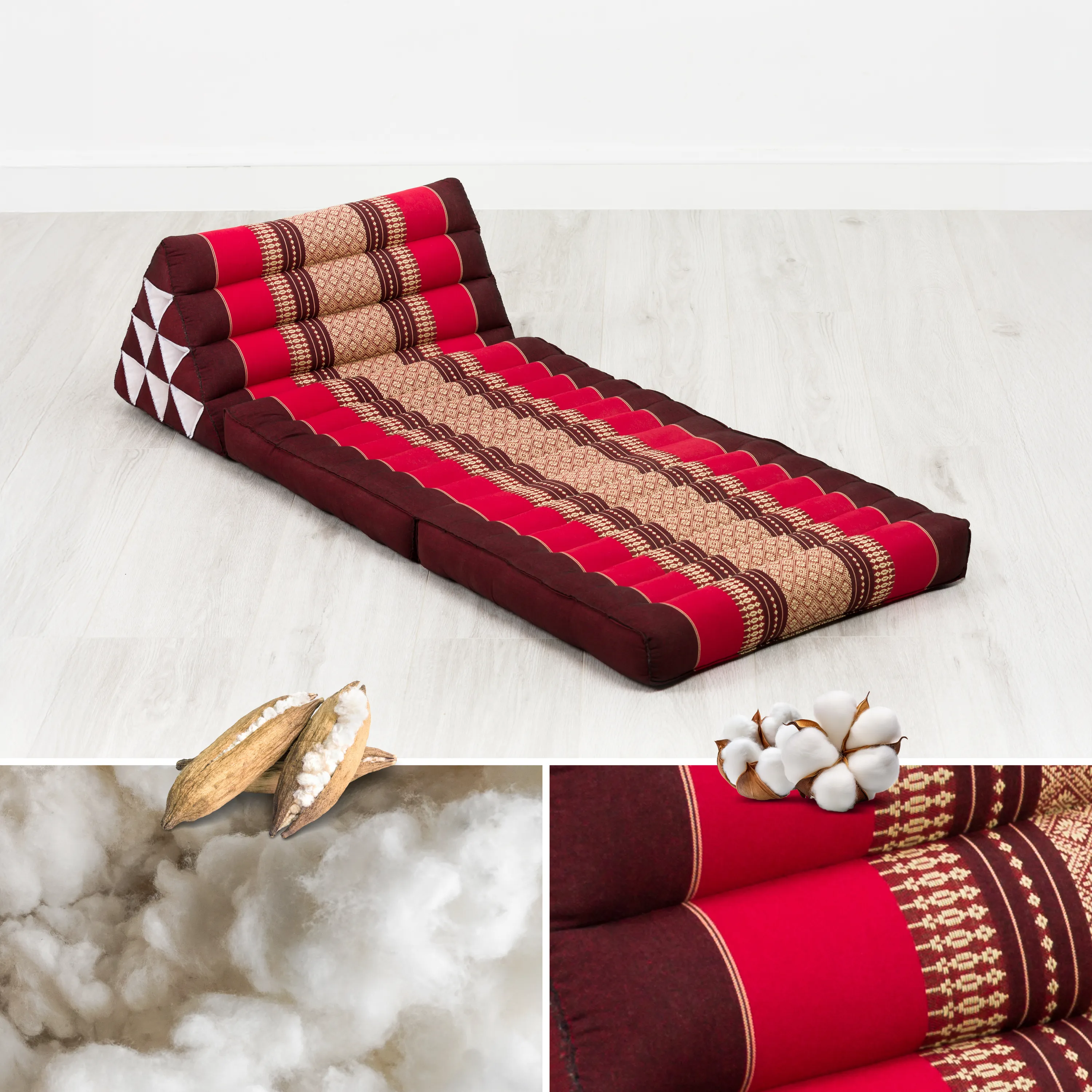 Cuscino thai in kapok con 2 elementi pieghevoli