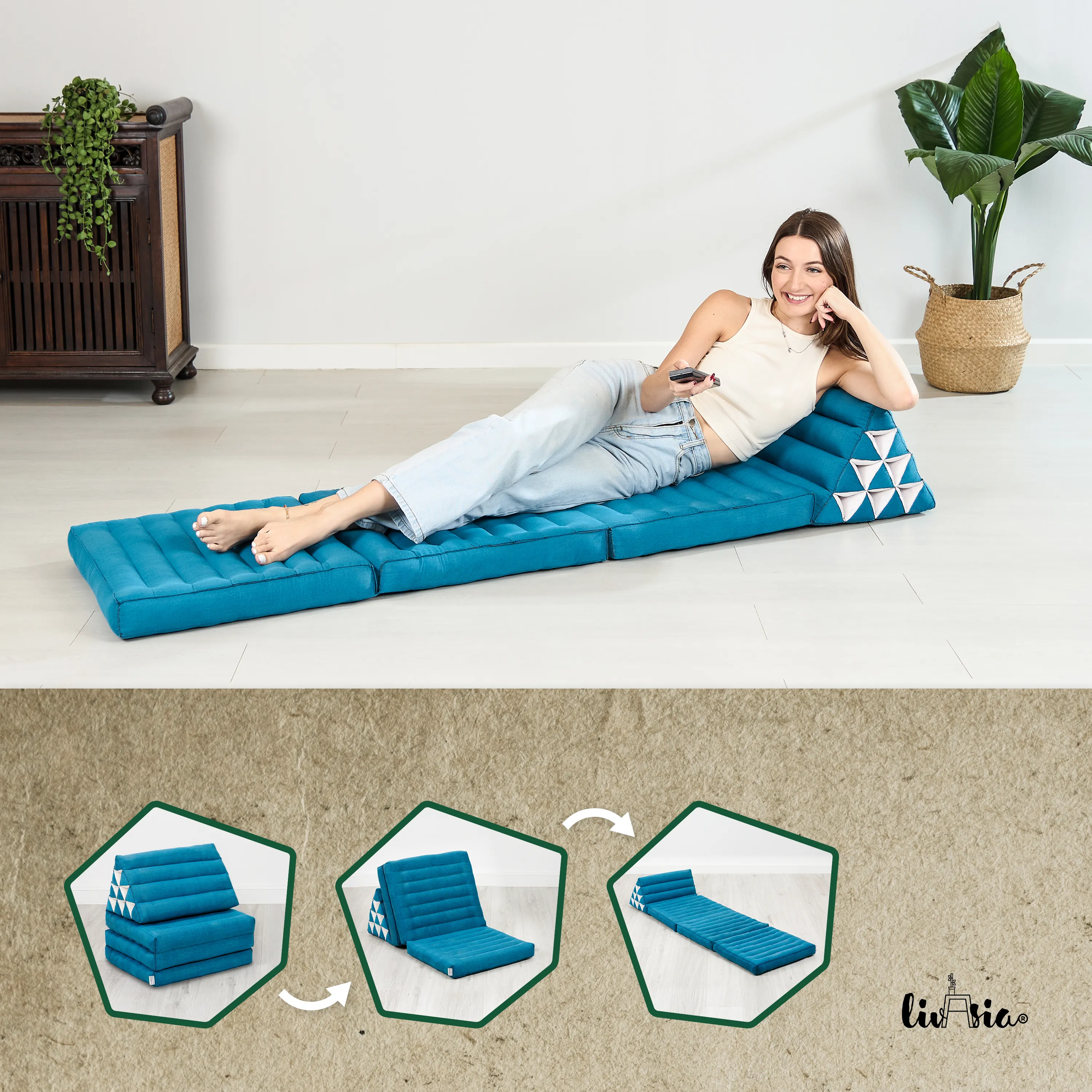 Cuscino thai in kapok con 3 elementi pieghevoli, Basic