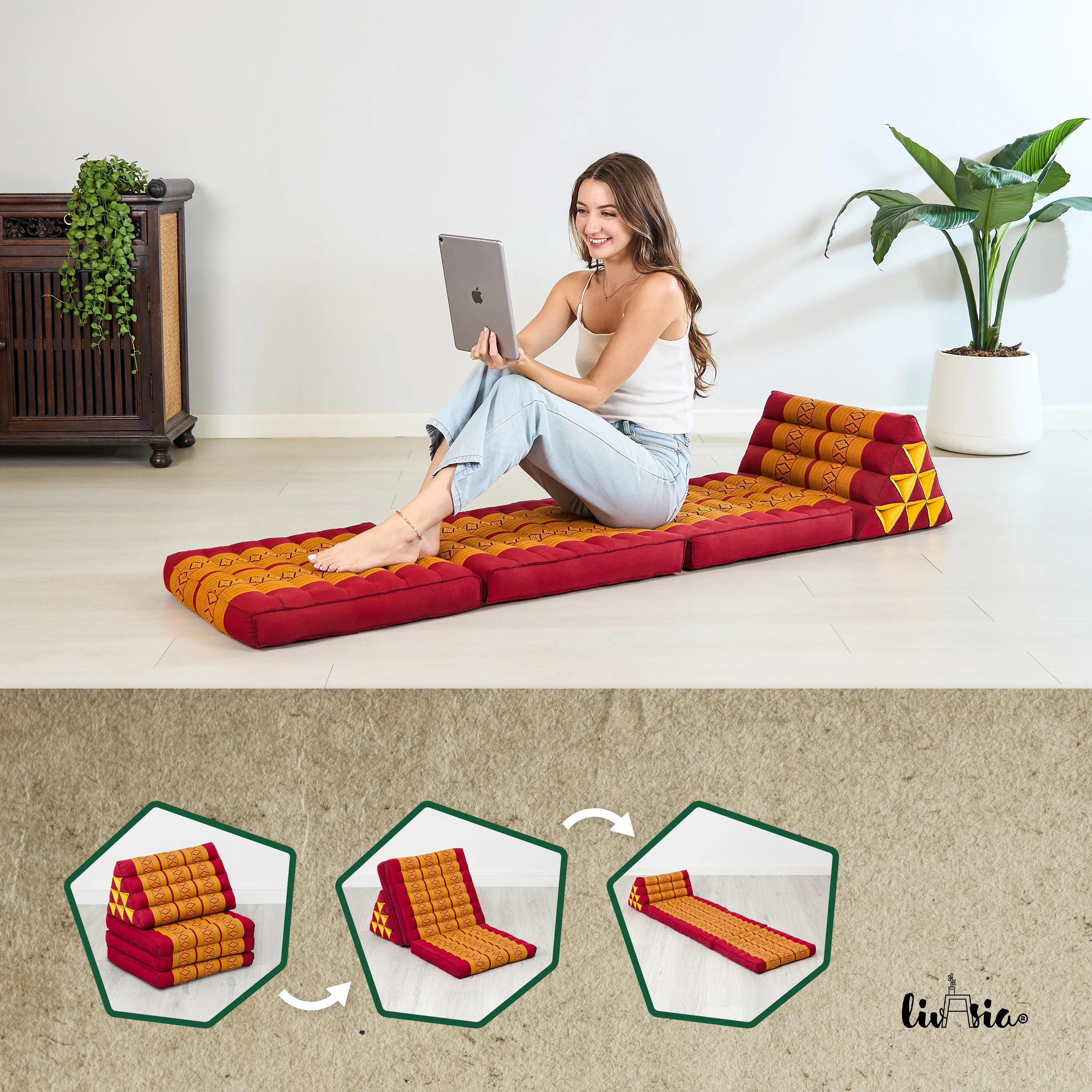 Cuscino thai in kapok con 3 elementi pieghevoli, Classic