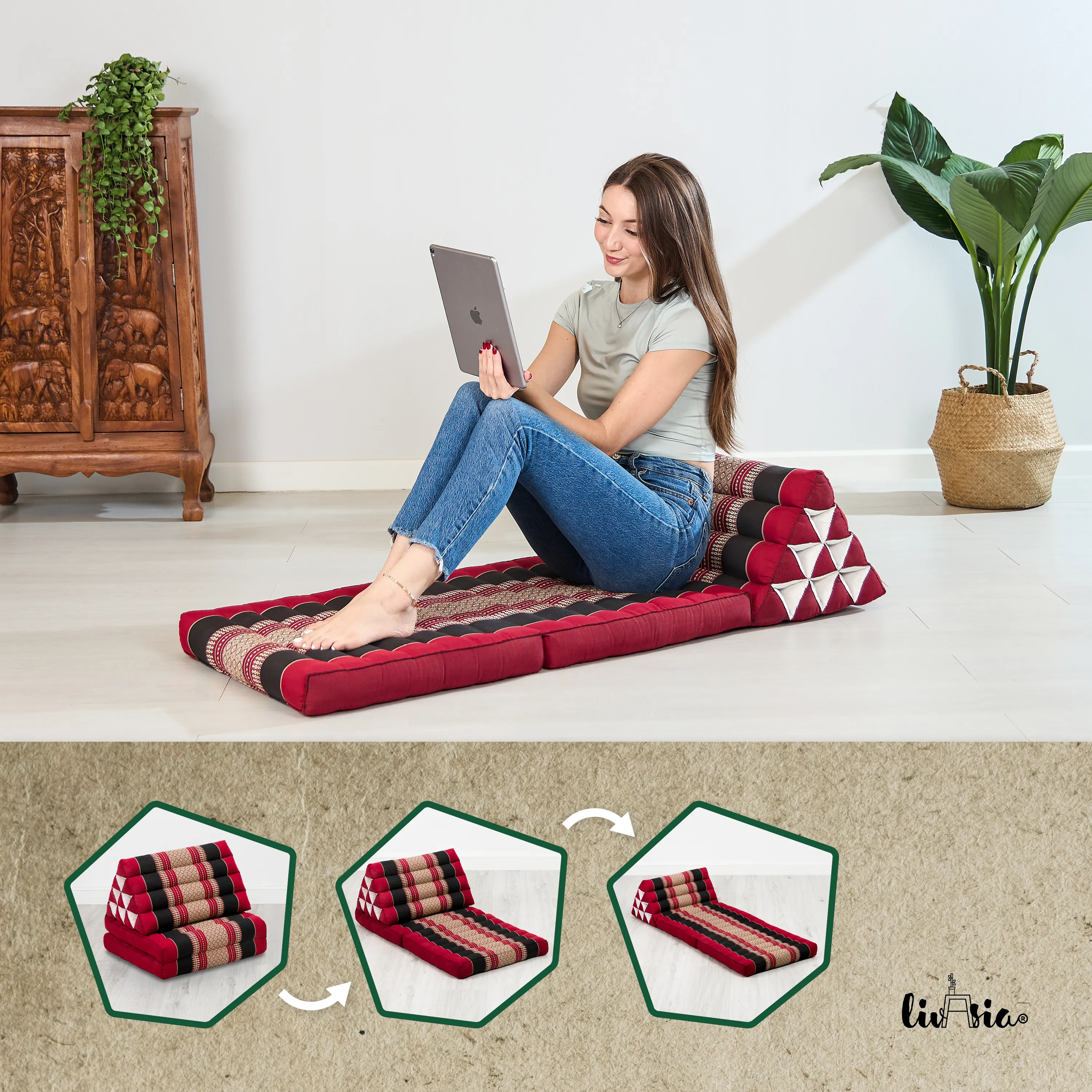 Cuscino thai in kapok con 2 elementi pieghevoli
