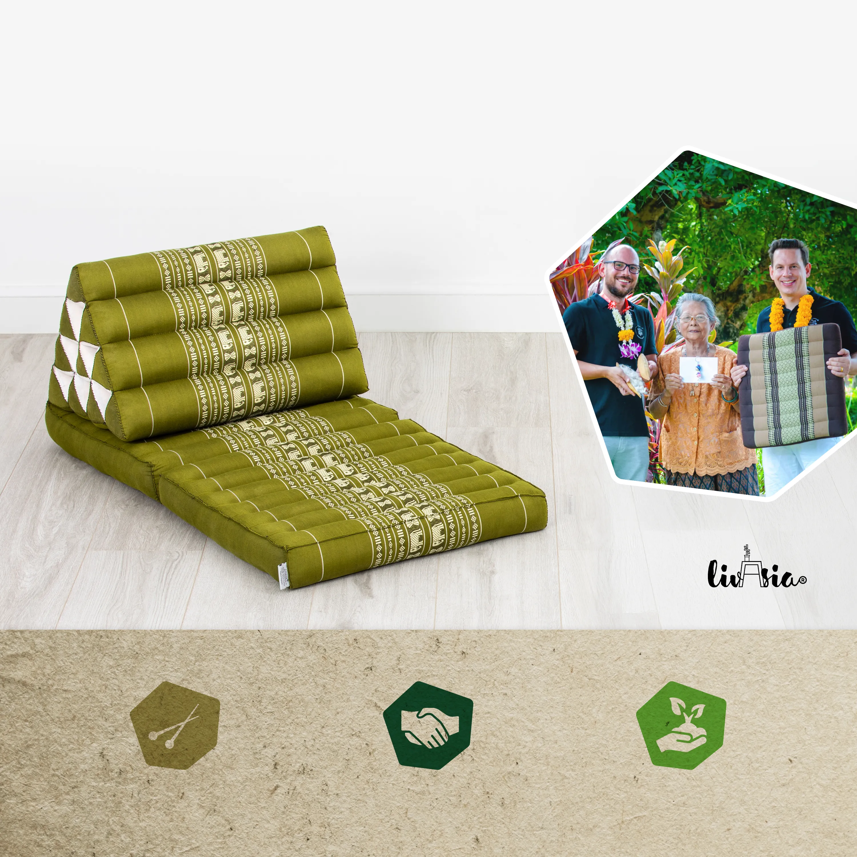 Cuscino thai in kapok con 2 elementi pieghevoli