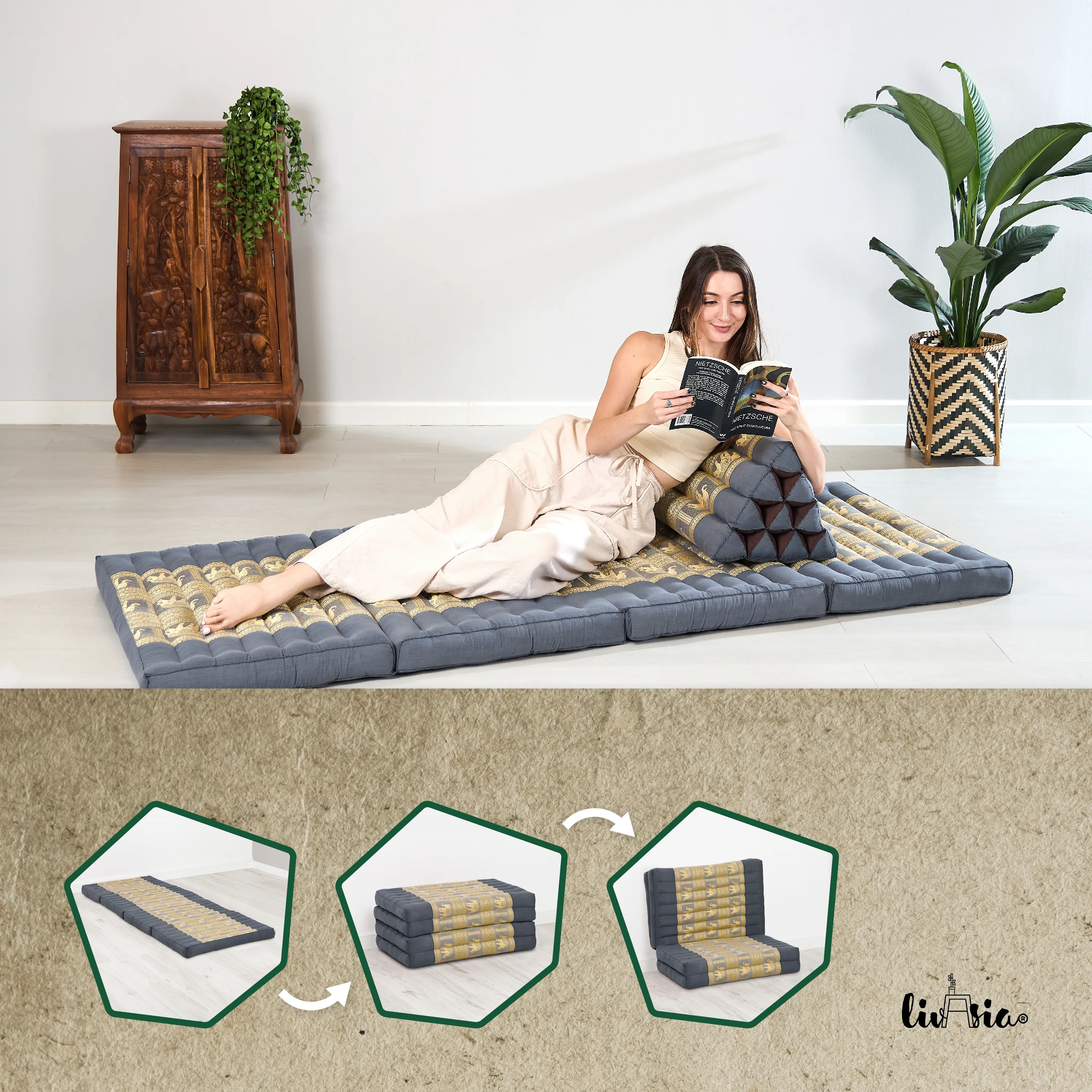 Materasso pieghevole in kapok, larghezza 80 cm, Deluxe