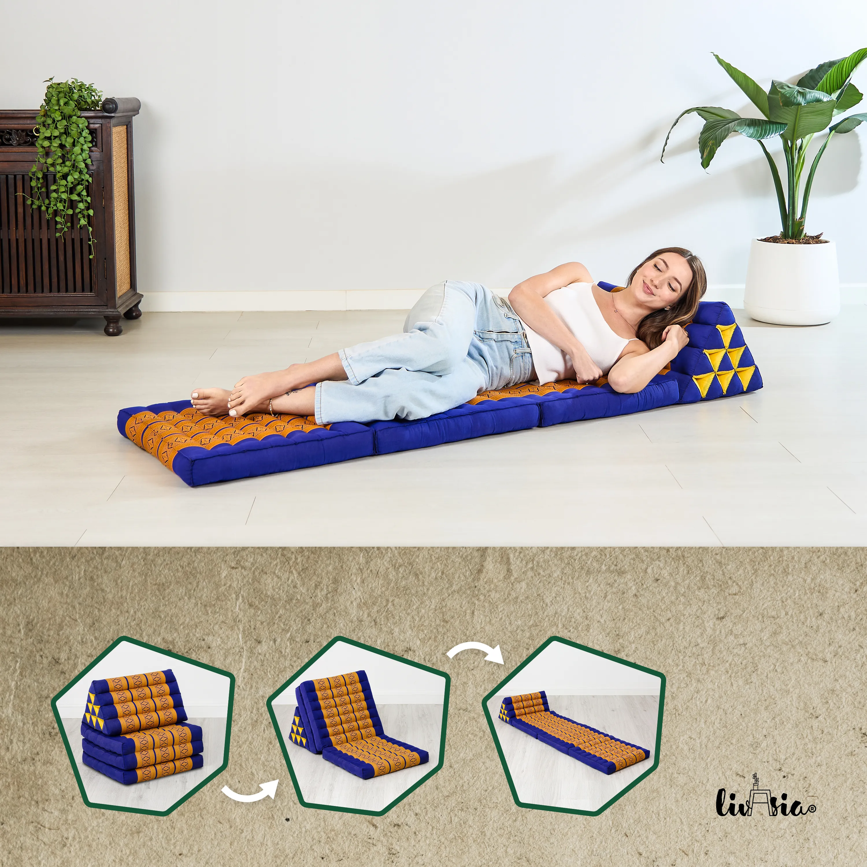 Cuscino thai in kapok con 3 elementi pieghevoli, Classic