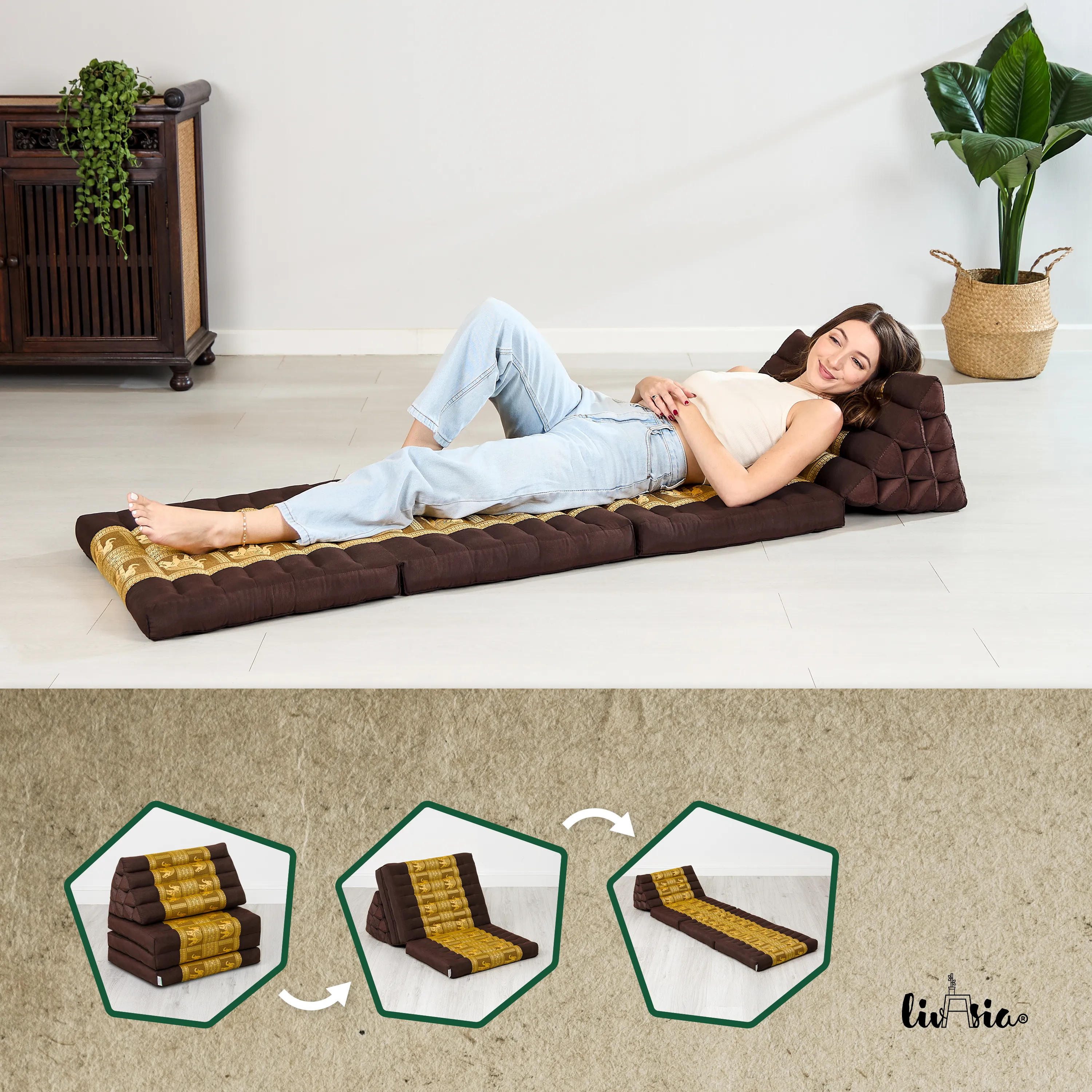 Cuscino thai in kapok con 3 elementi pieghevoli, Deluxe