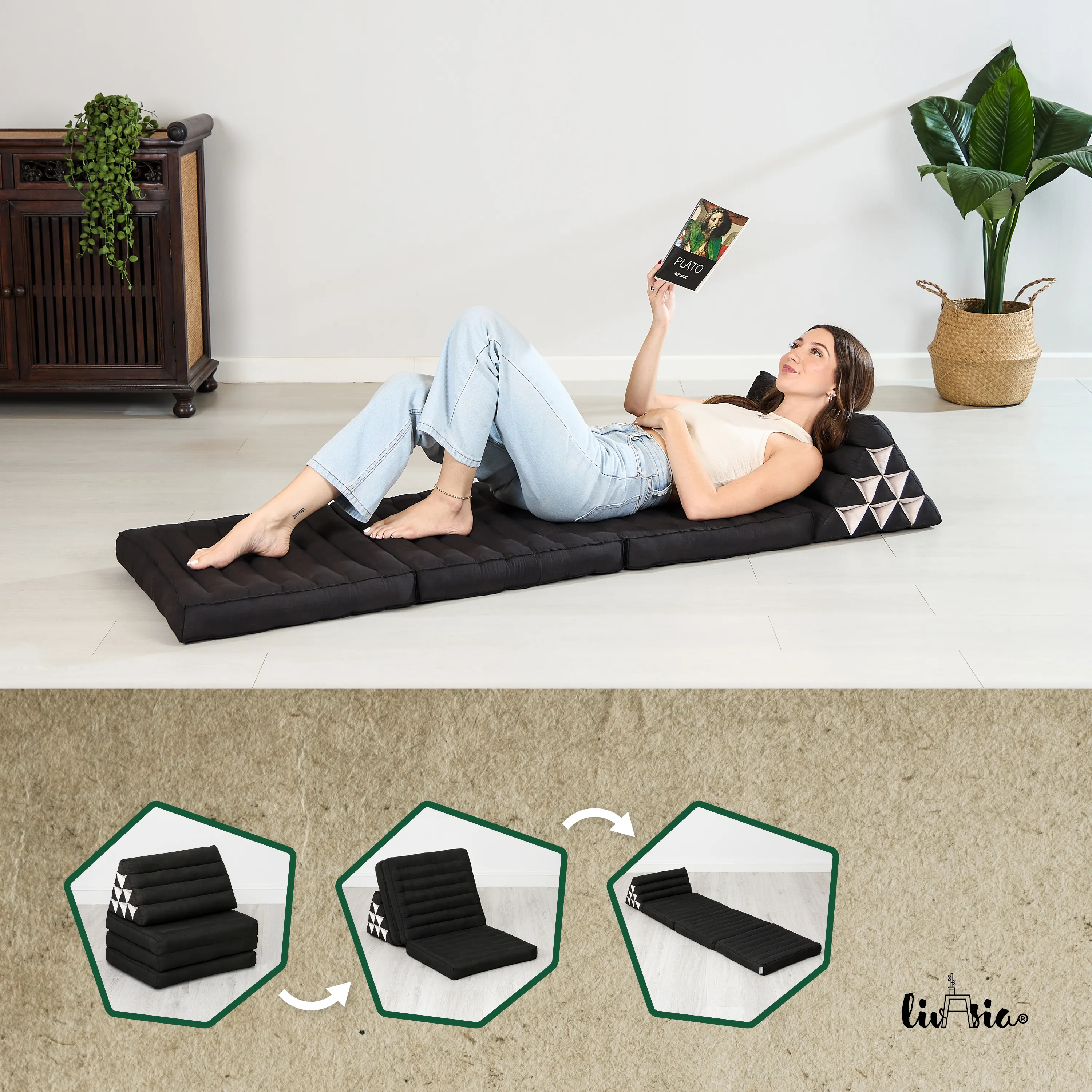 Cuscino thai in kapok con 3 elementi pieghevoli, Basic