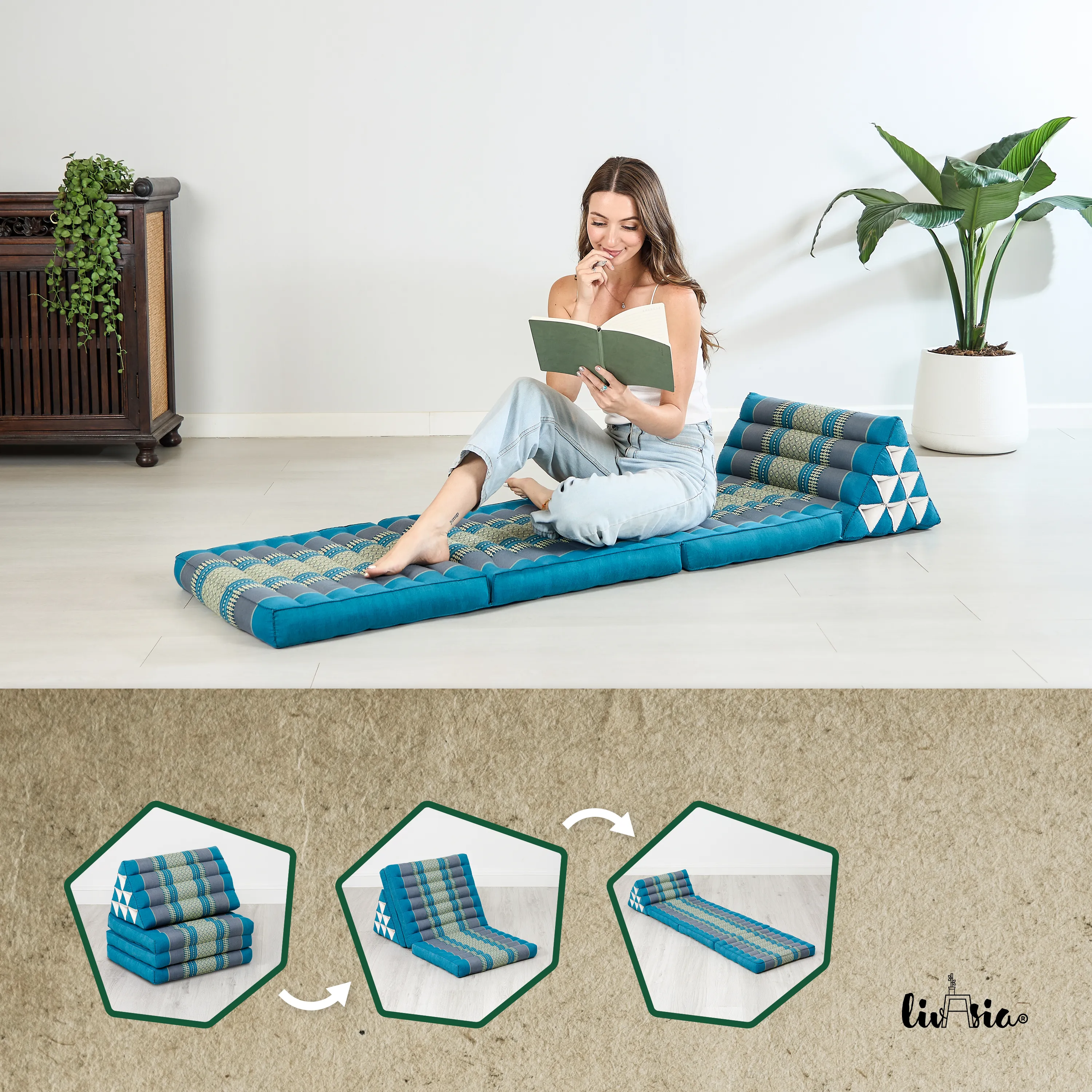Cuscino thai in kapok con 3 elementi pieghevoli, Classic