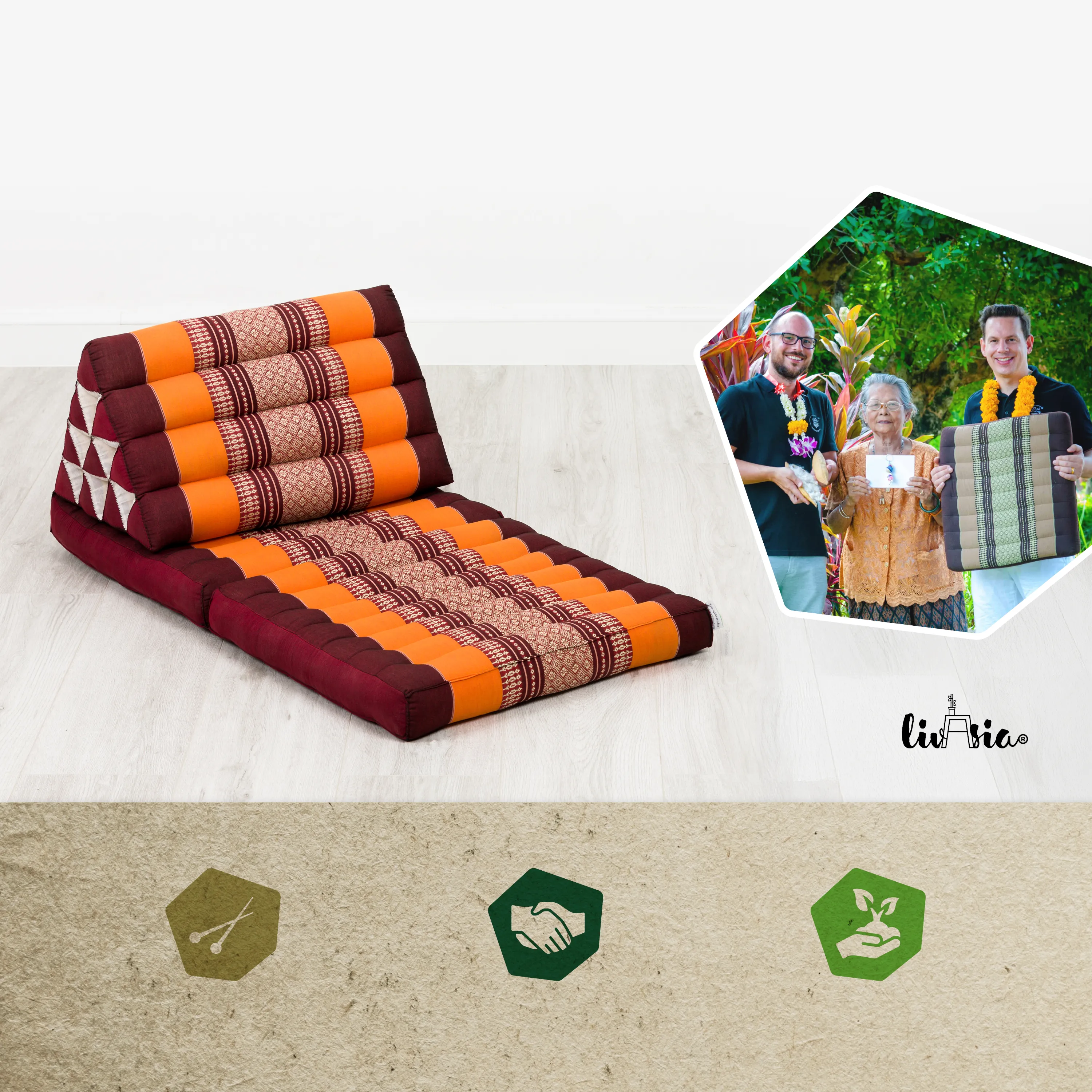 Cuscino thai in kapok con 2 elementi pieghevoli