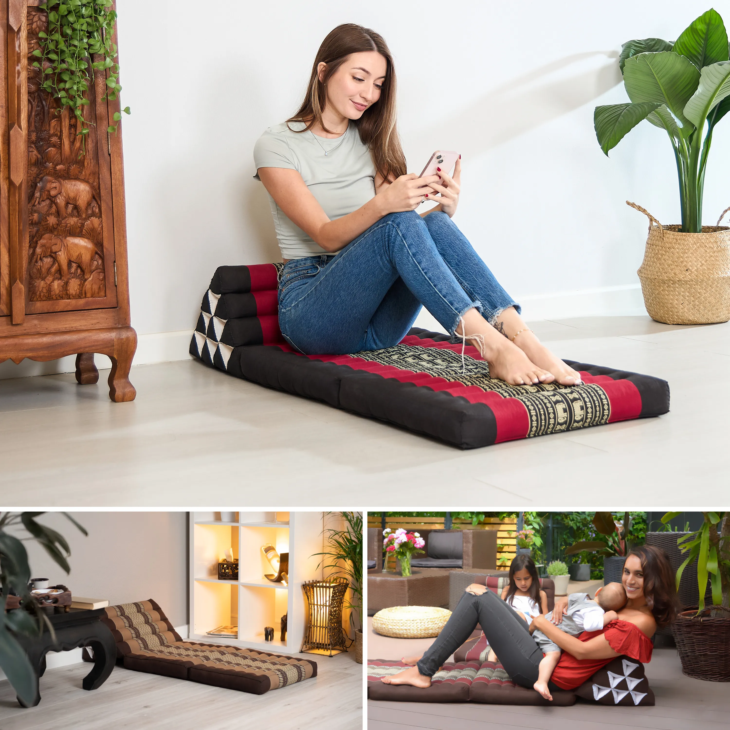 Cuscino thai in kapok con 2 elementi pieghevoli