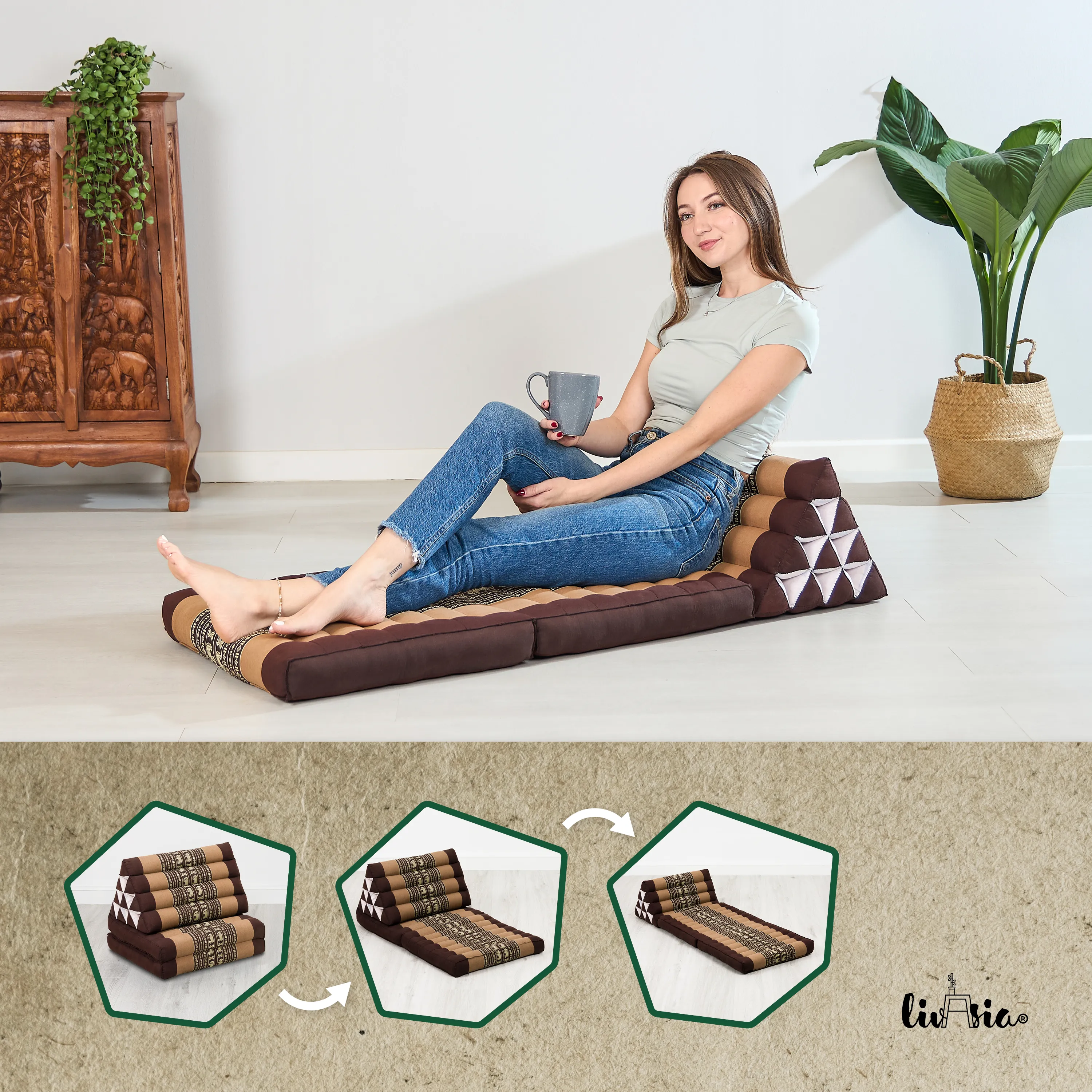 Cuscino thai in kapok con 2 elementi pieghevoli