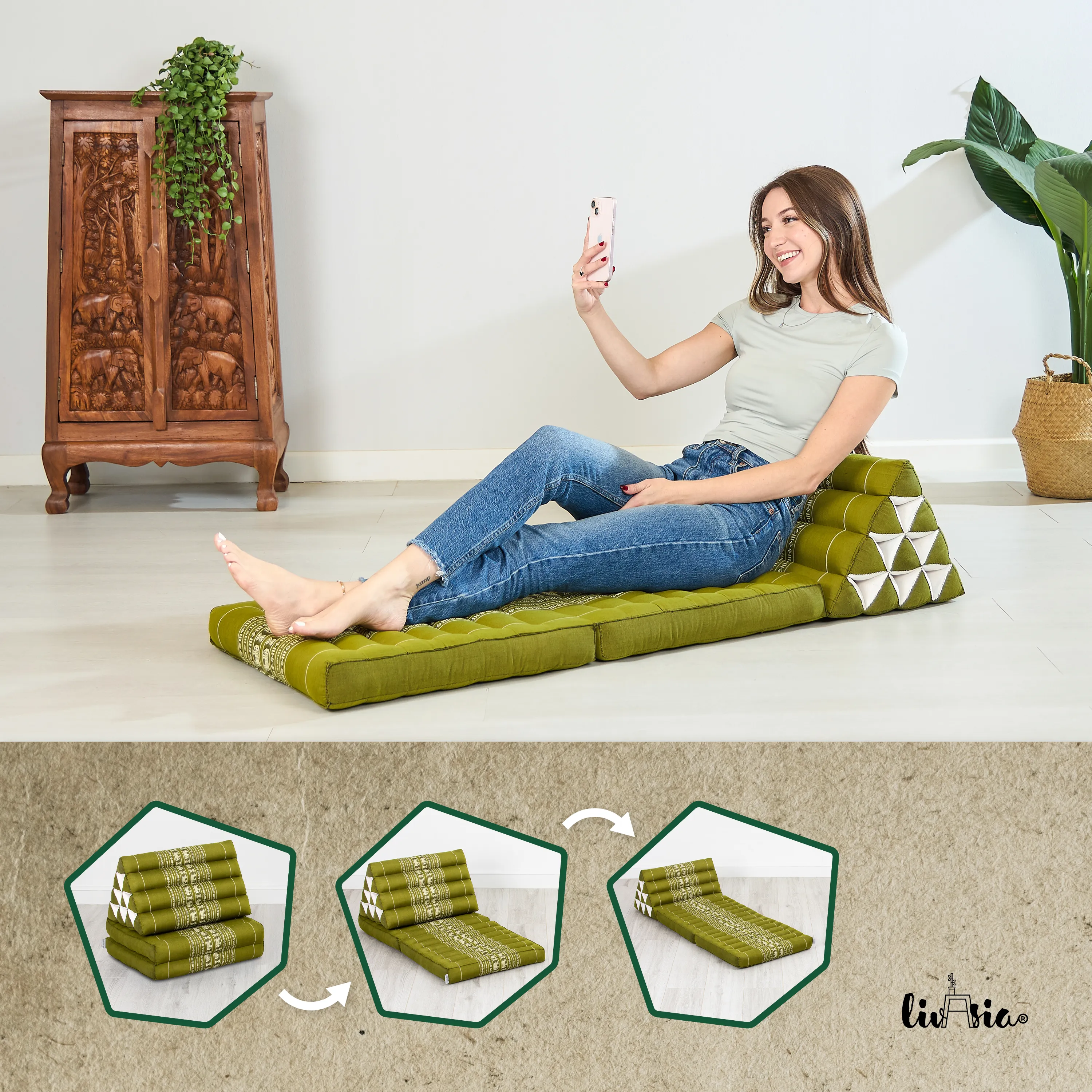 Cuscino thai in kapok con 2 elementi pieghevoli