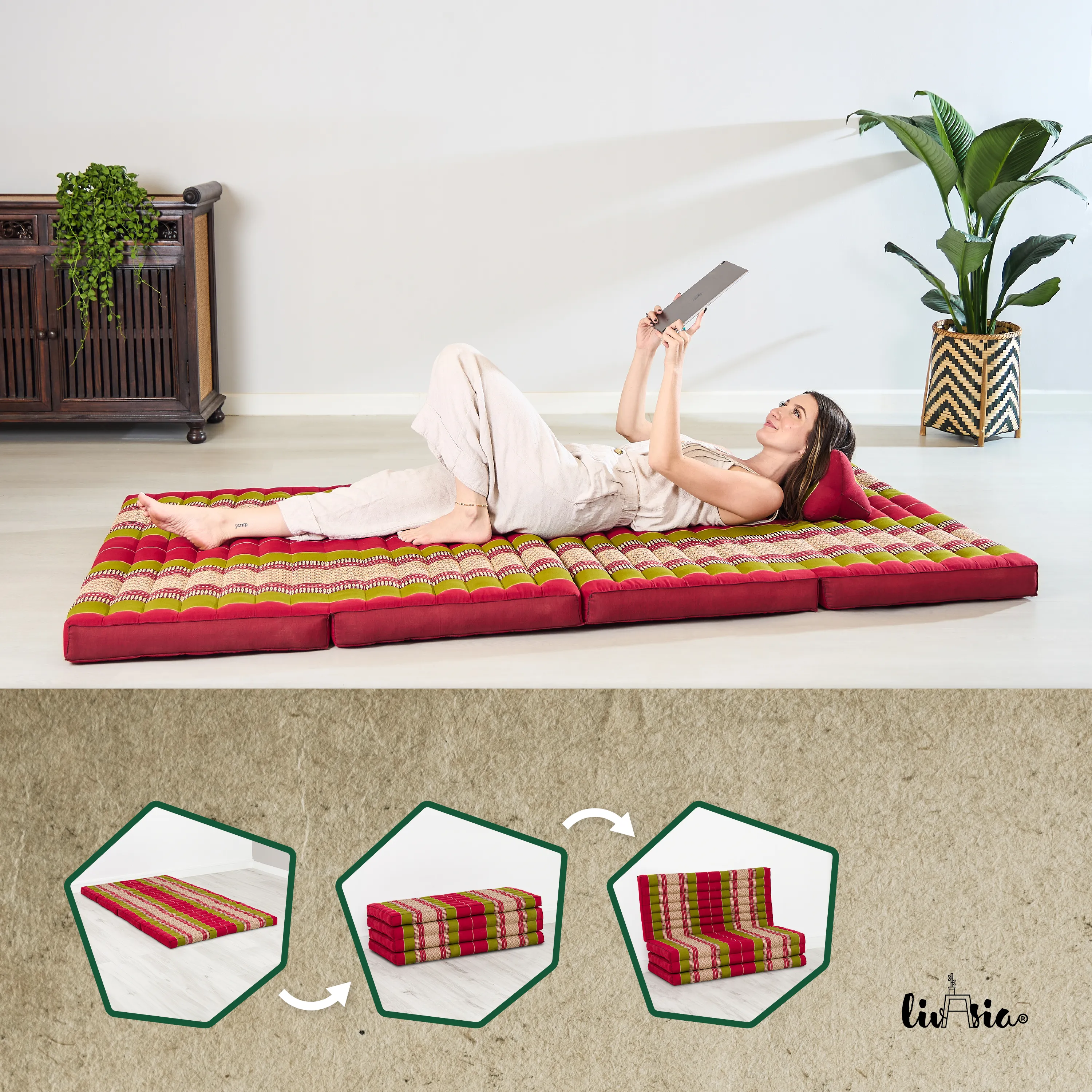 Materasso pieghevole in kapok, larghezza 110 cm, Classic