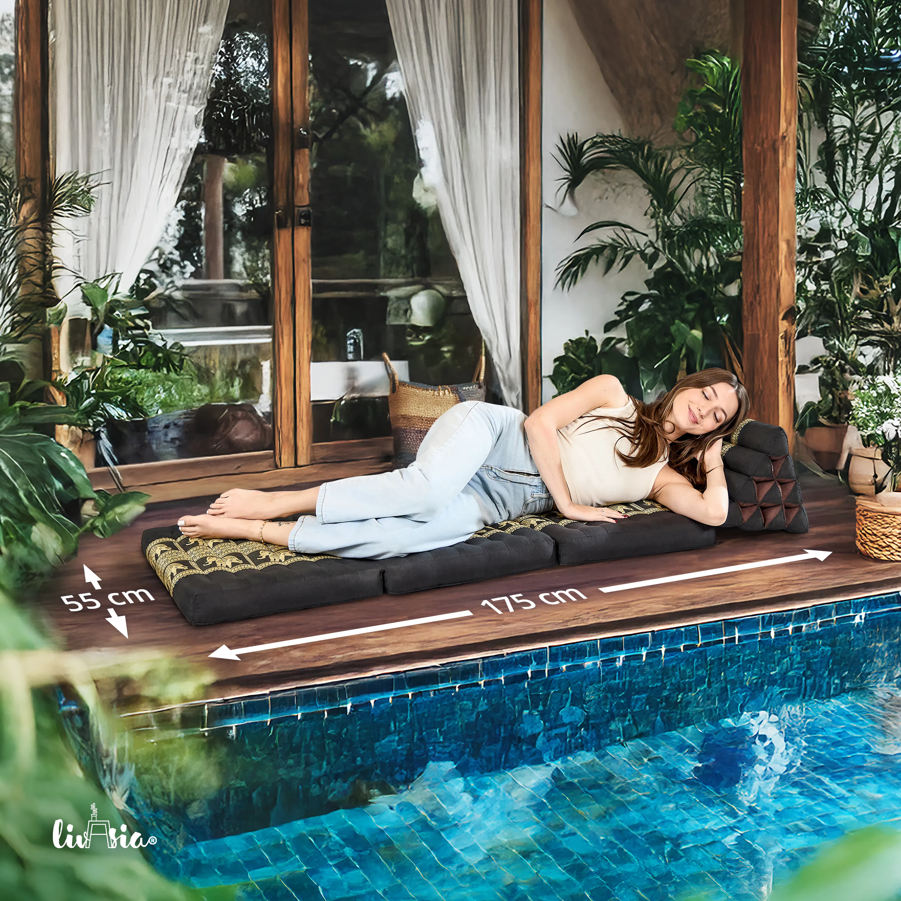 Cuscino thai in kapok con 3 elementi pieghevoli, Deluxe