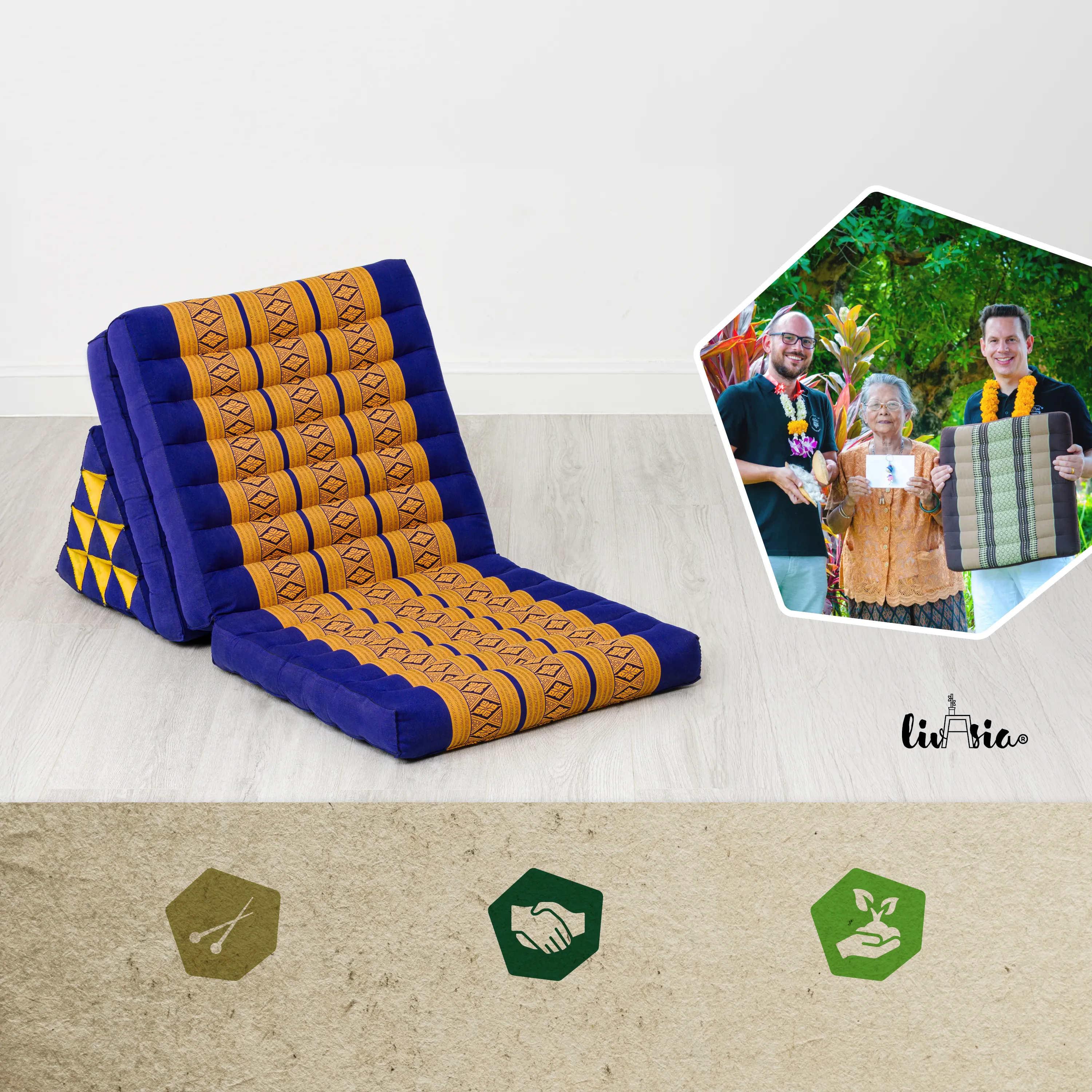 Cuscino thai in kapok con 3 elementi pieghevoli, Classic