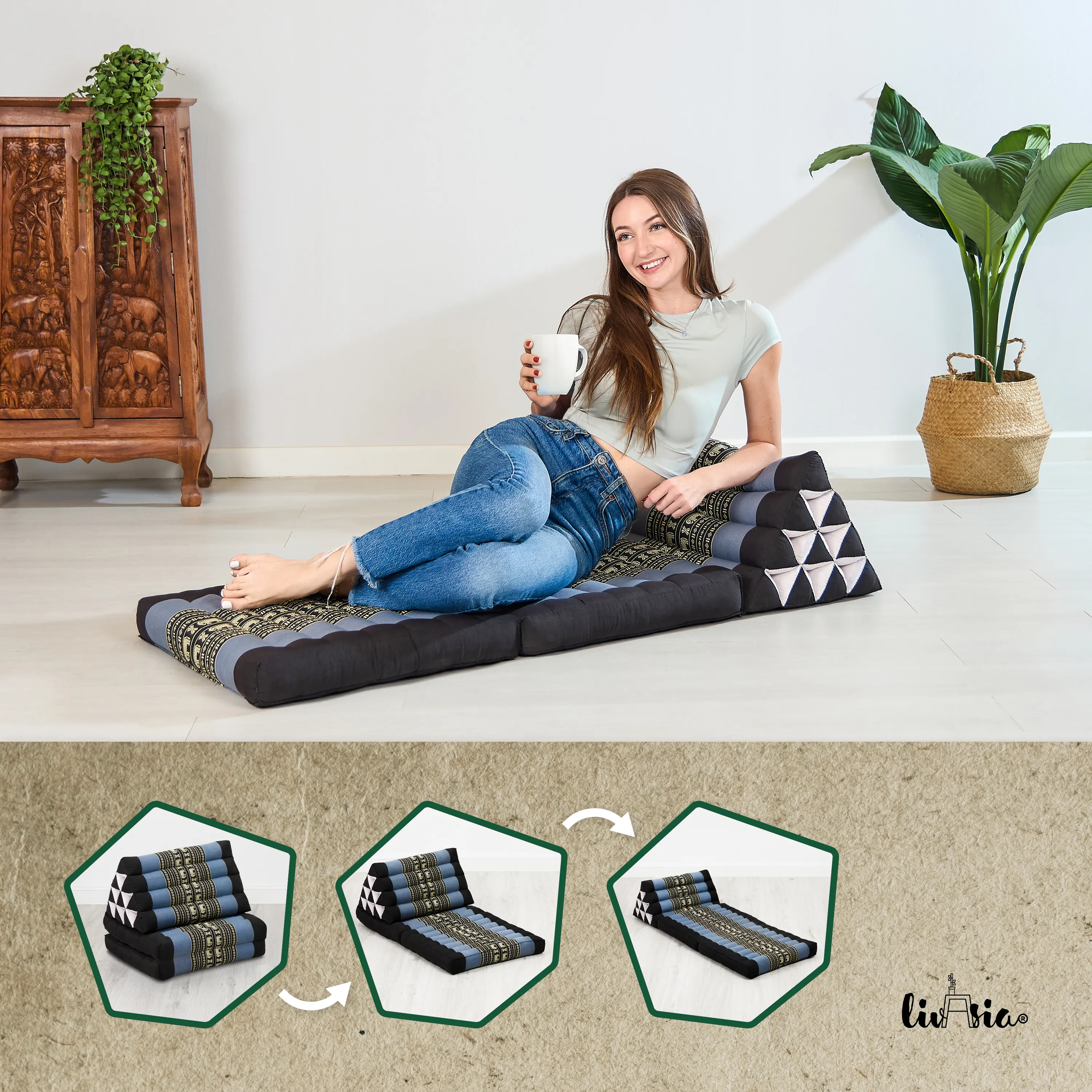 Cuscino thai in kapok con 2 elementi pieghevoli