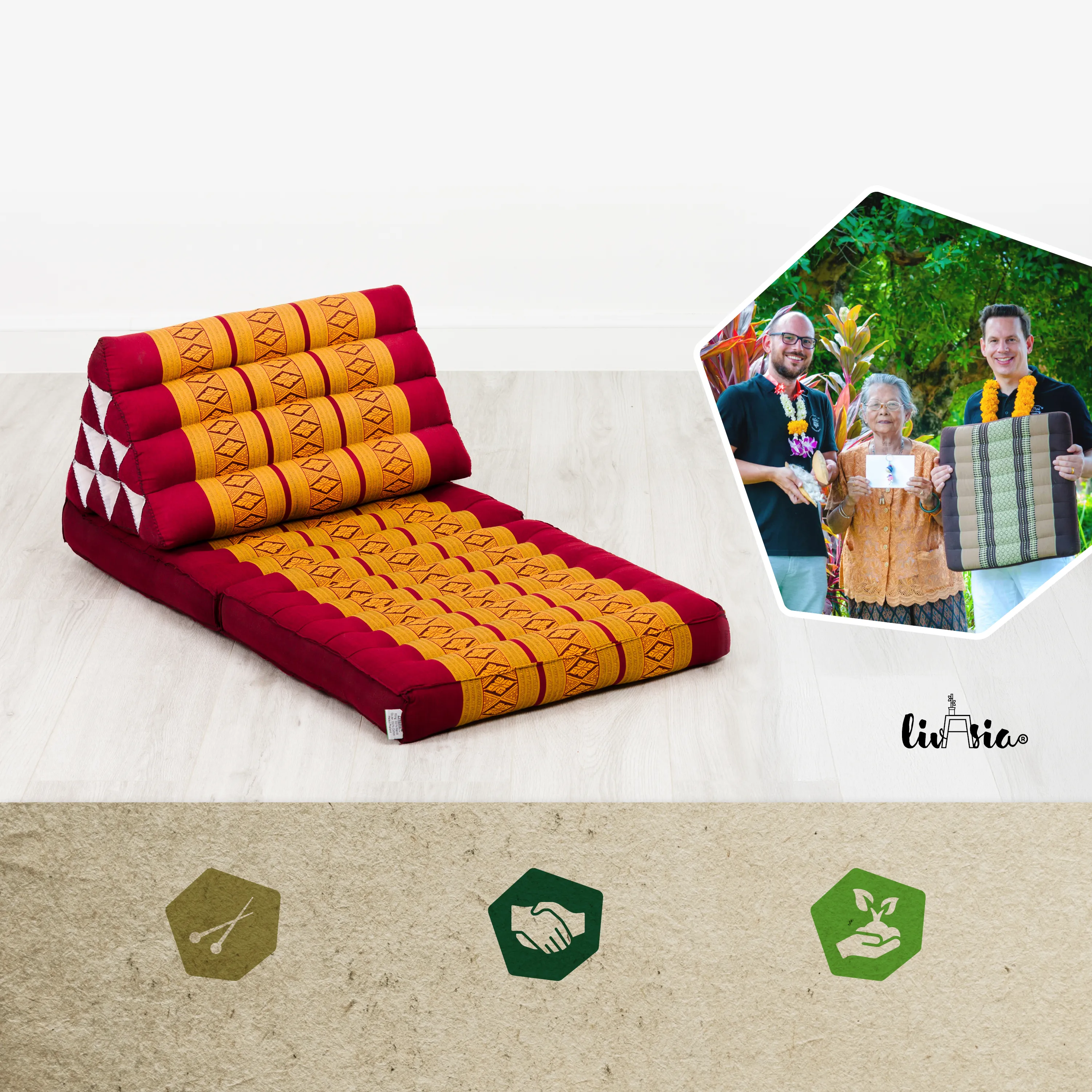 Cuscino thai in kapok con 2 elementi pieghevoli