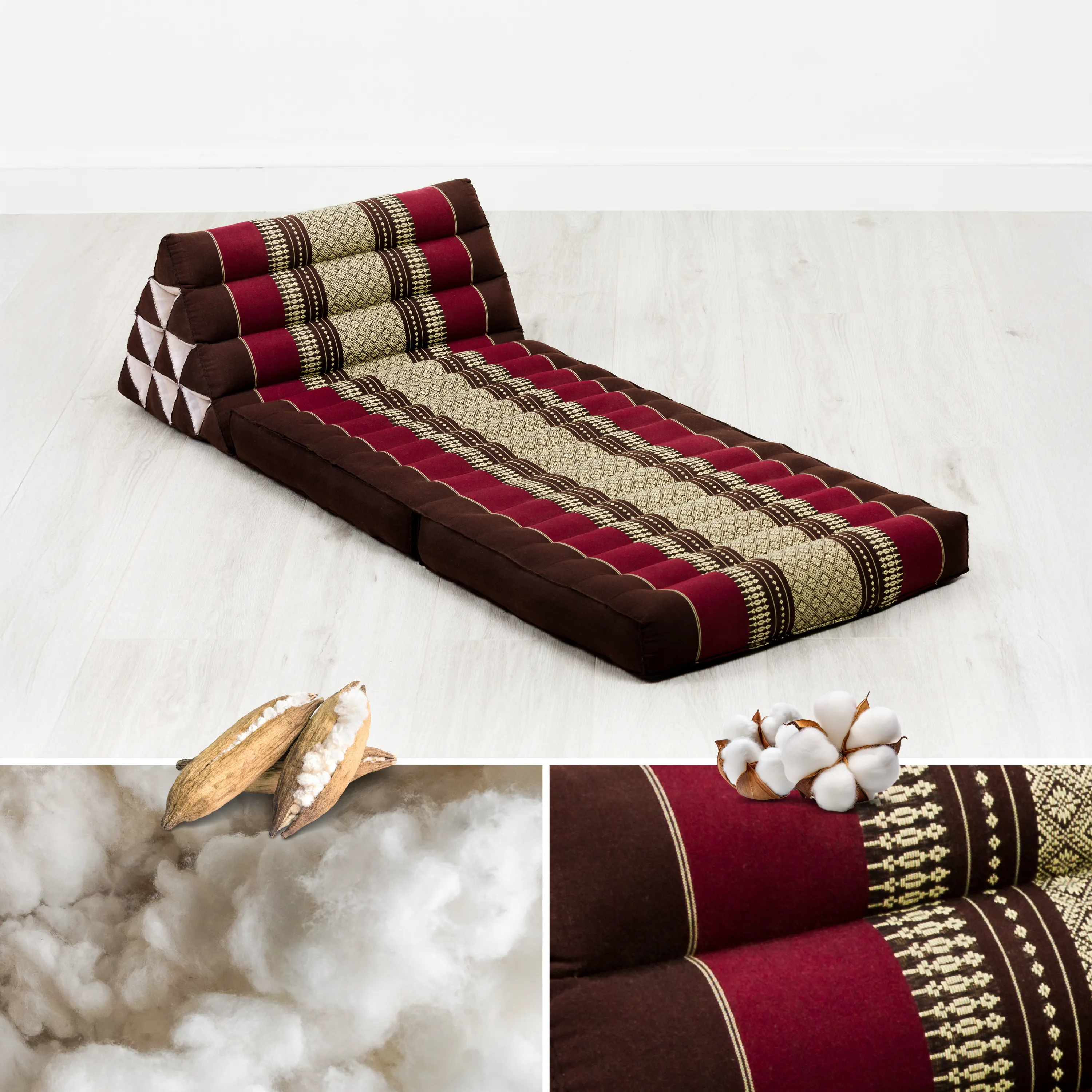 Cuscino thai in kapok con 2 elementi pieghevoli