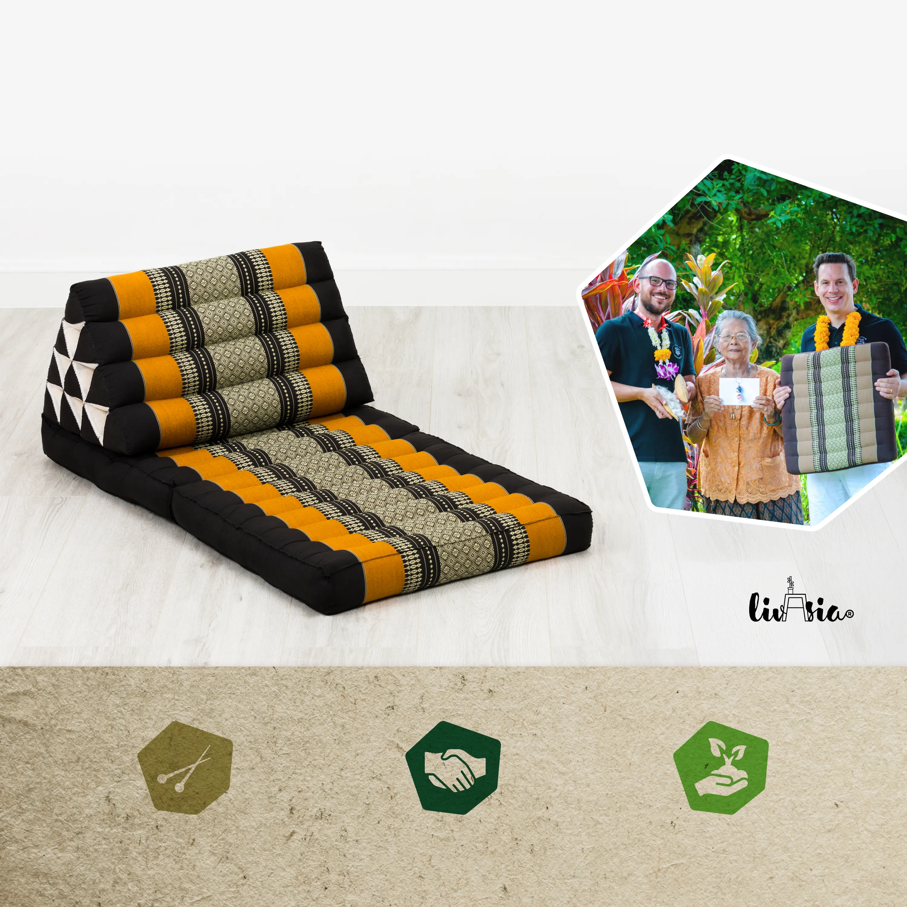 Cuscino thai in kapok con 2 elementi pieghevoli