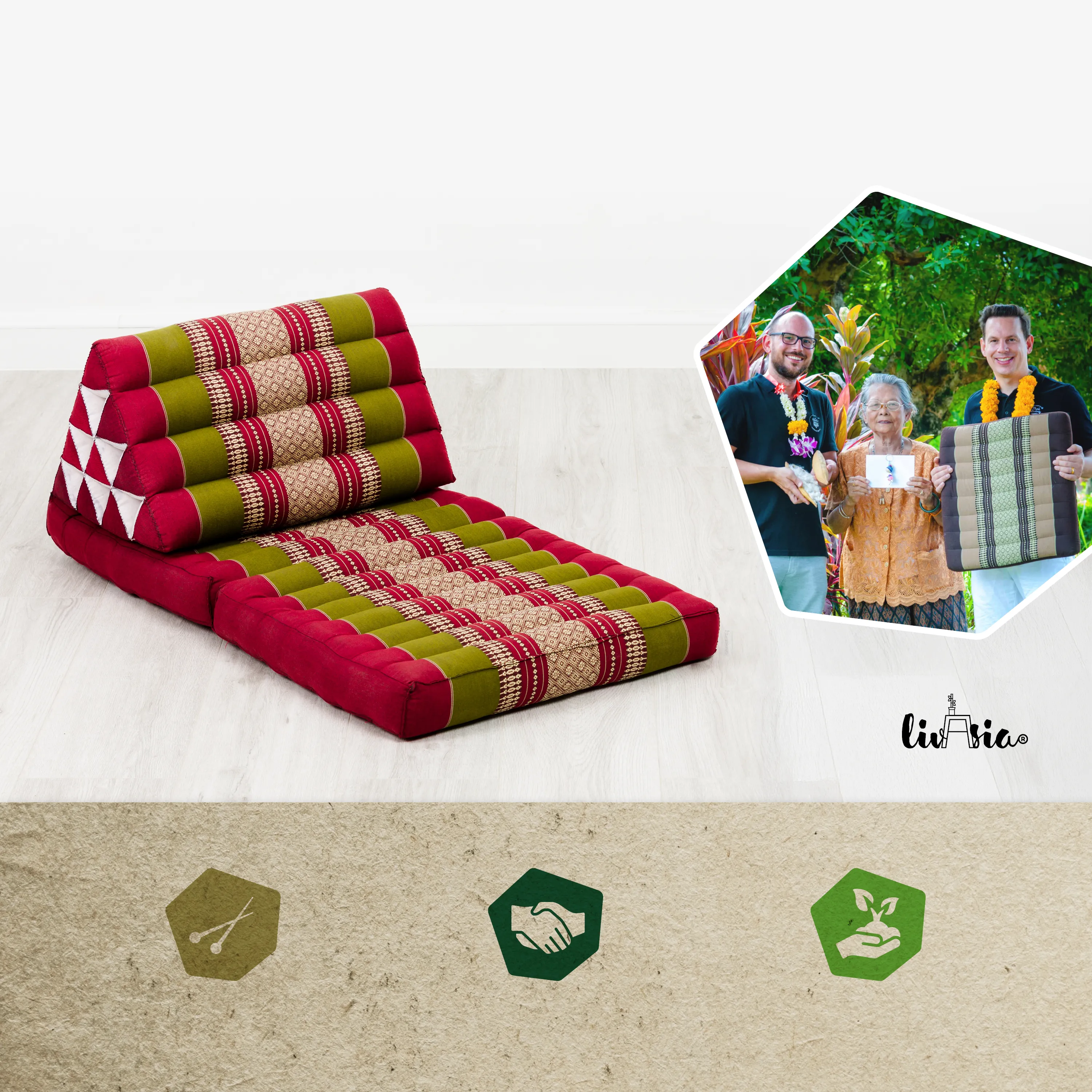 Cuscino thai in kapok con 2 elementi pieghevoli