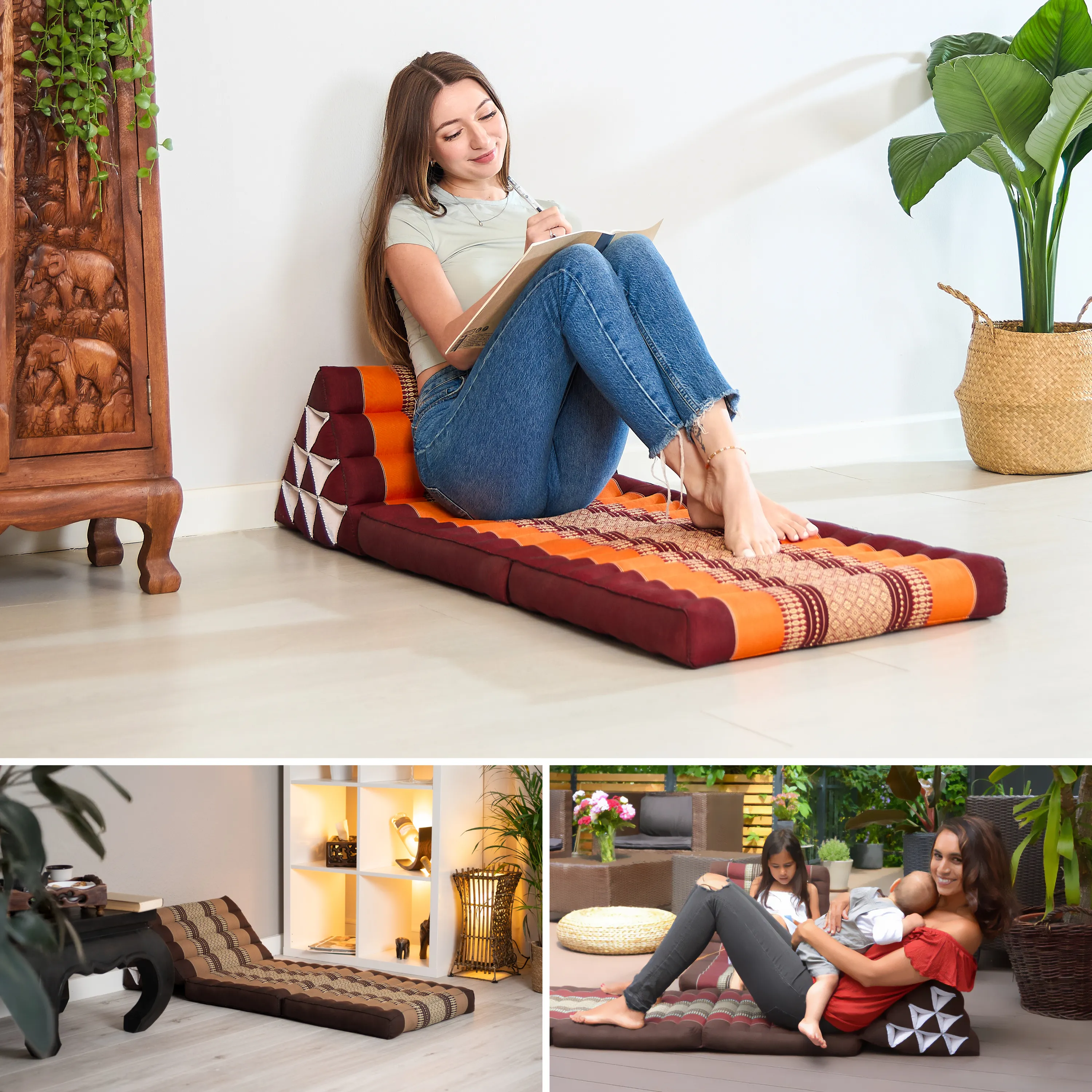 Cuscino thai in kapok con 2 elementi pieghevoli
